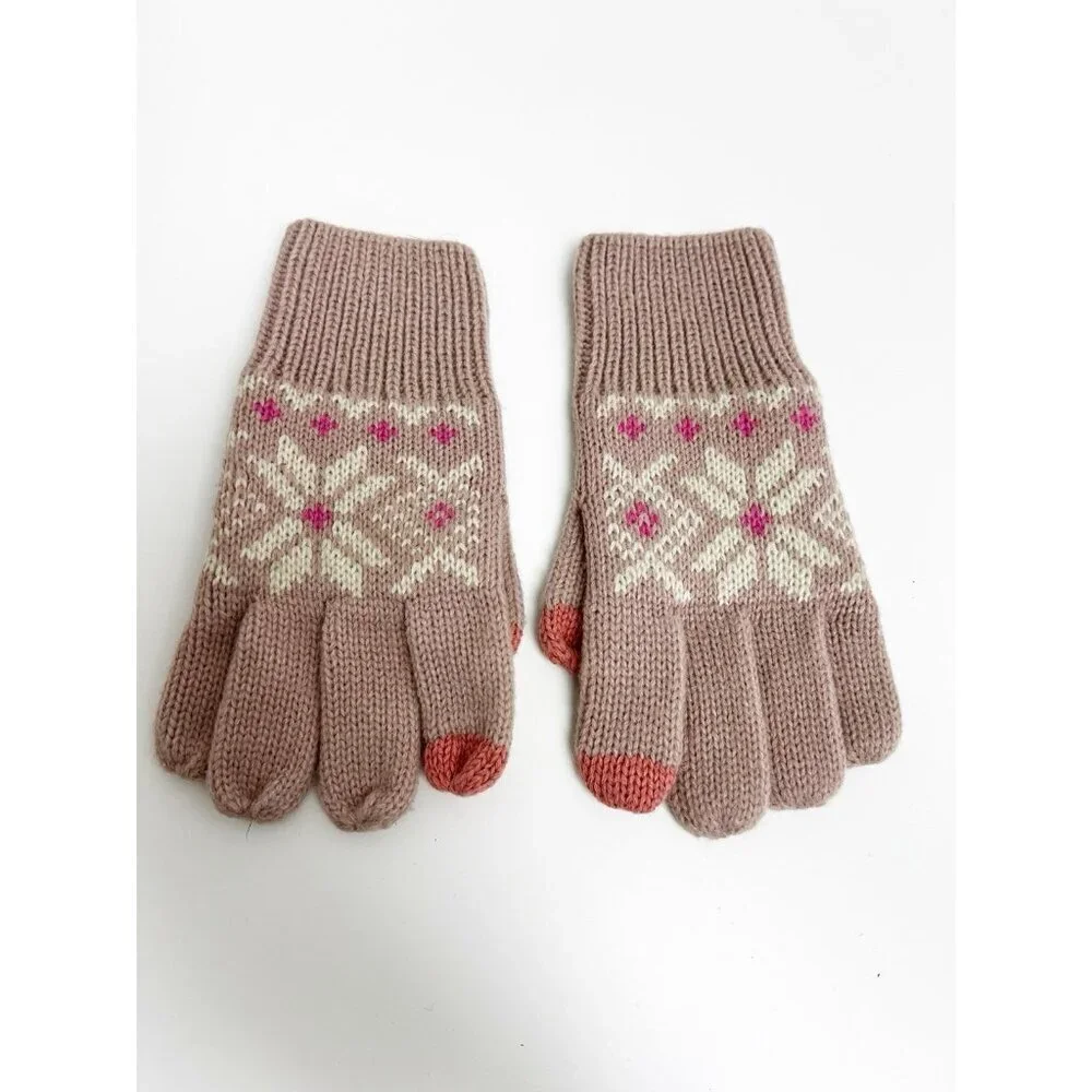 GAP Kids Girls Dusty Pink Fair Isle Knit Beanie Hat Gloves Set Sz L/XL